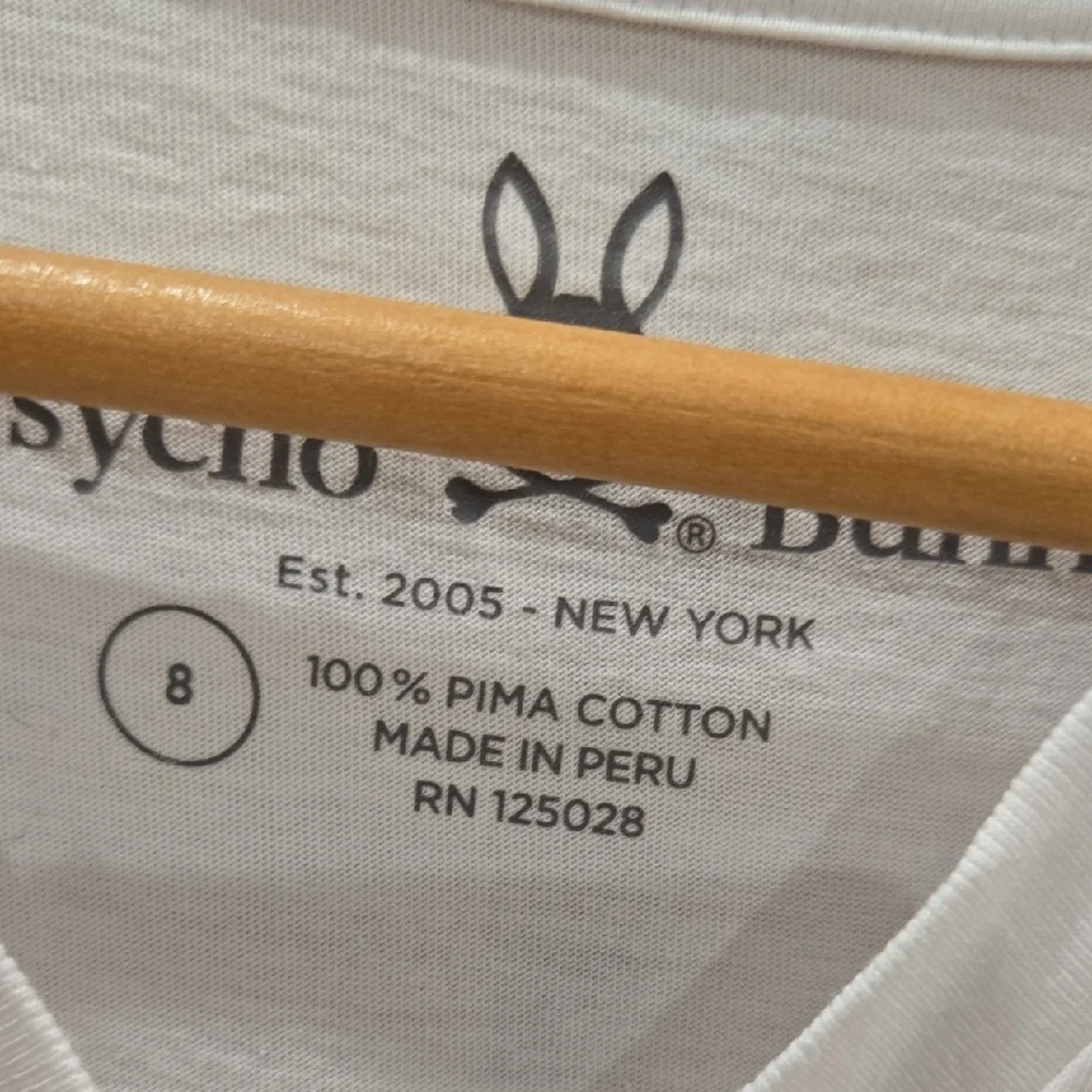Psycho Bunny White Long Sleeve V-Neck Tee, VGUC, Made In Peru